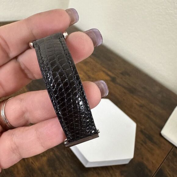 CELINE Paris Black Lizard Leather Bracelet | Silver Hardware | Vintage Designer - Picture 10 of 13